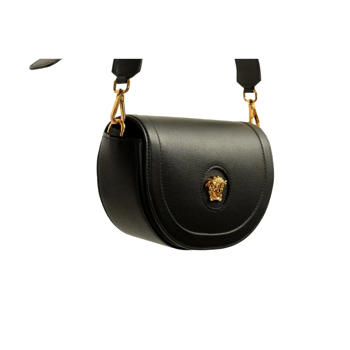 Versace Women`s Grainy Leather Gold Medusa Half Moon Handbag Shoulder Bag