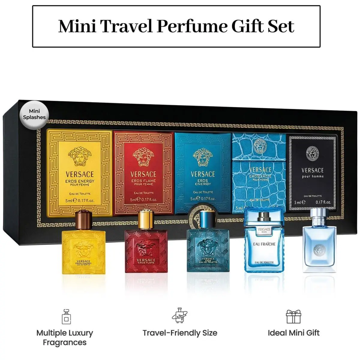 Versace Perfume For Men Gift Set – Mini Variety Cologne Splashes 5 Piece