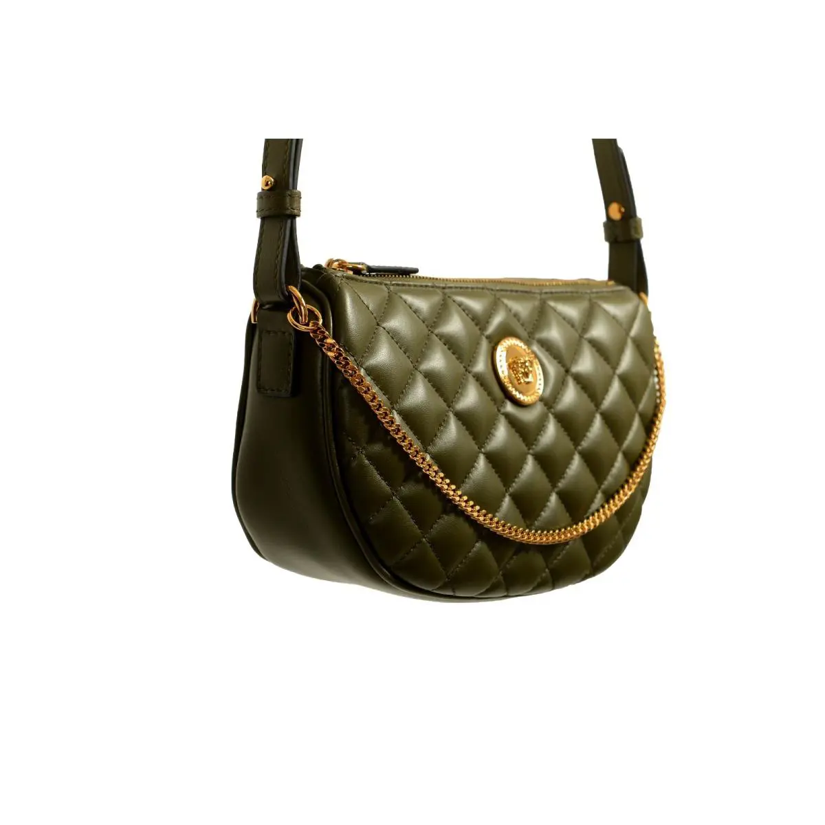 Versace Women`s Leather Gold Medusa Quilted Half Moon Chain Handbag Shoulder Bag