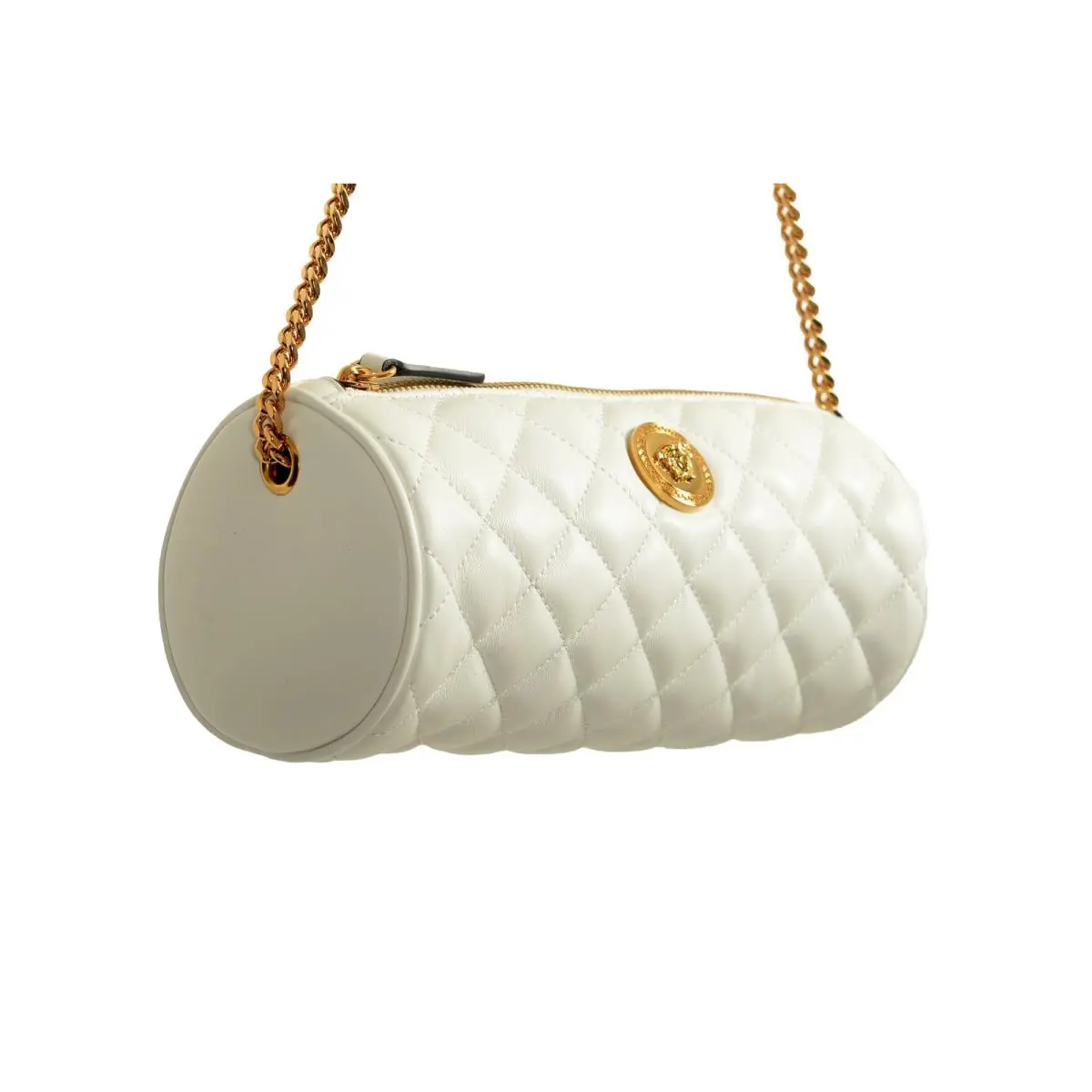 Versace Women`s White Leather Gold Medusa Quilted Shoulder Bag Handbag