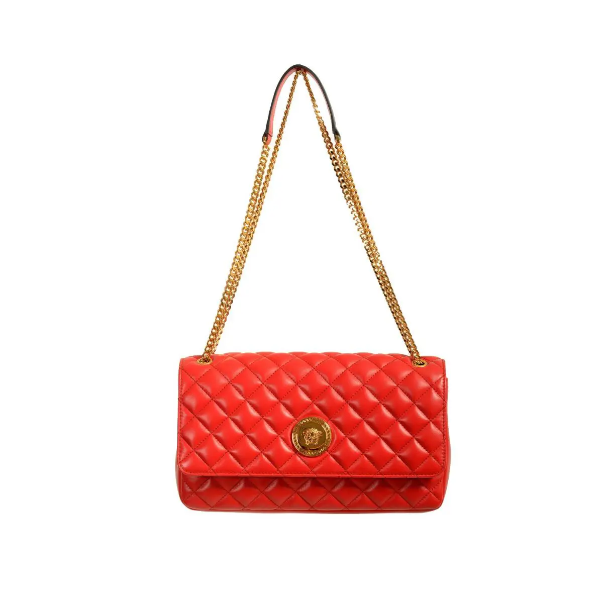 Versace Women`s Red Leather Gold Medusa Quilted Handbag Shoulder Bag