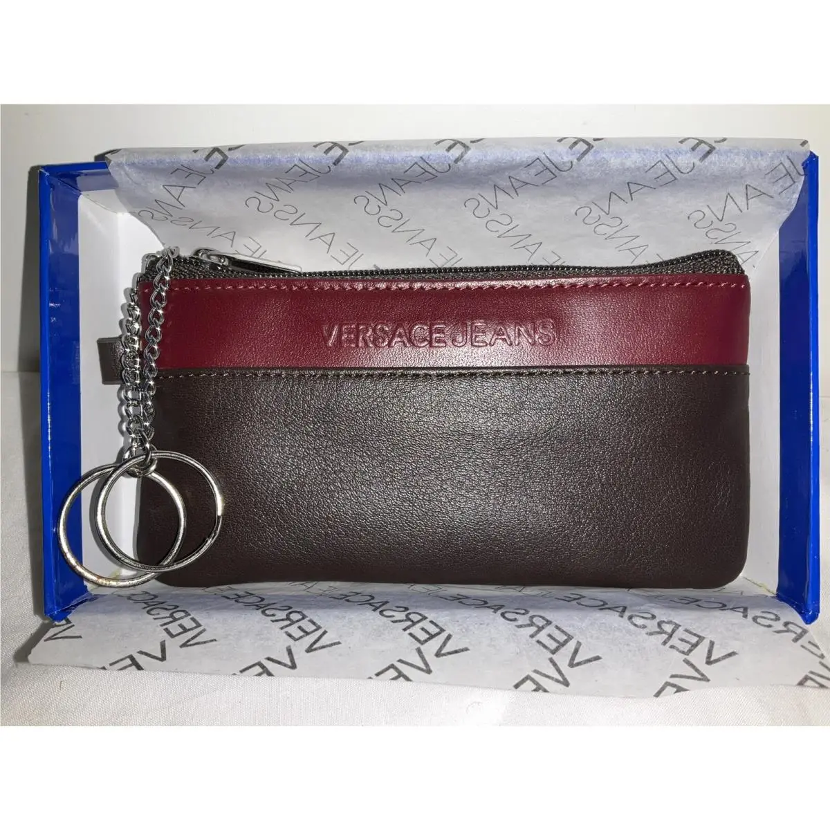 Ladies Versace Jeans Brown Leather Credit Card/ Coin Purse /double Key Ring