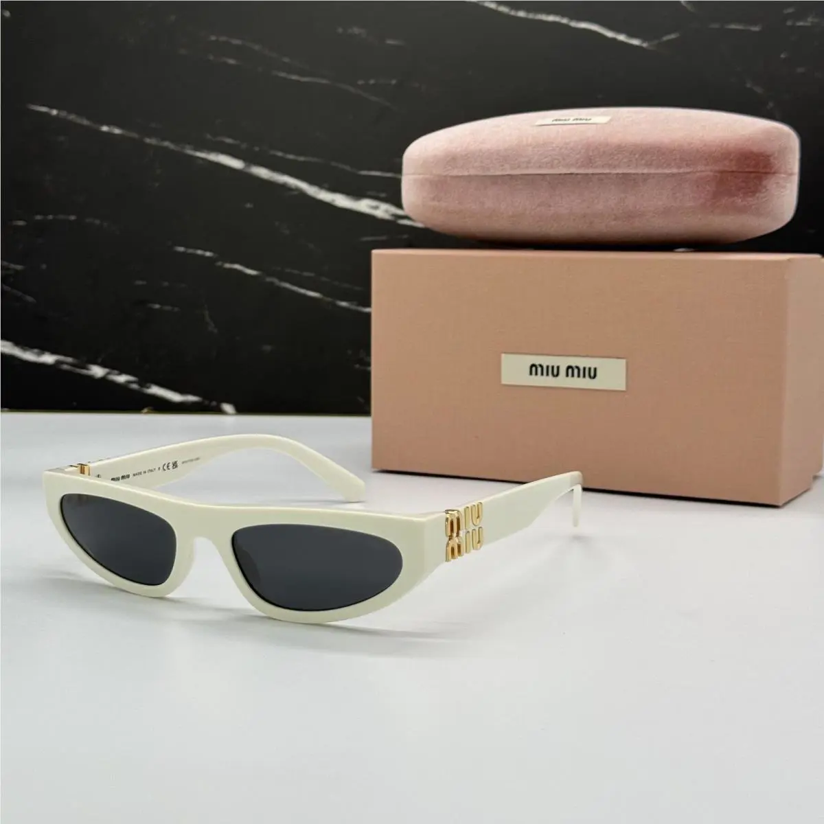Miu Miu MU07ZS 1425S0 Sunglasses White Women MU 07ZS 1425S0 Smu 07Z 1425S0
