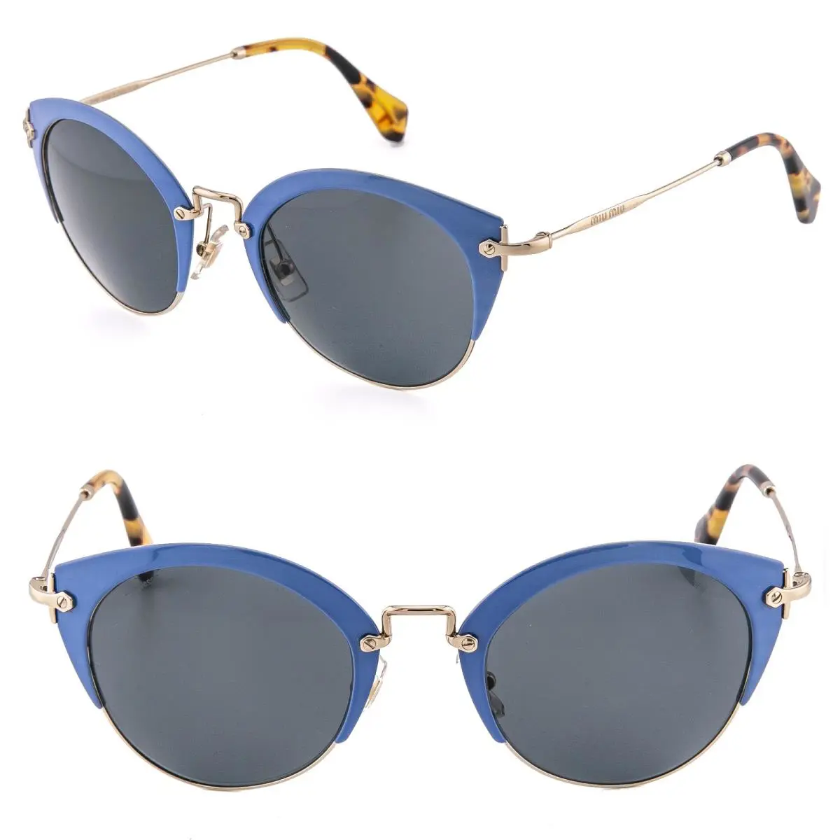 Miu Miu MU53RS 53R Round Blue Gold Metal Rimless Oval Sunglasses 53RS