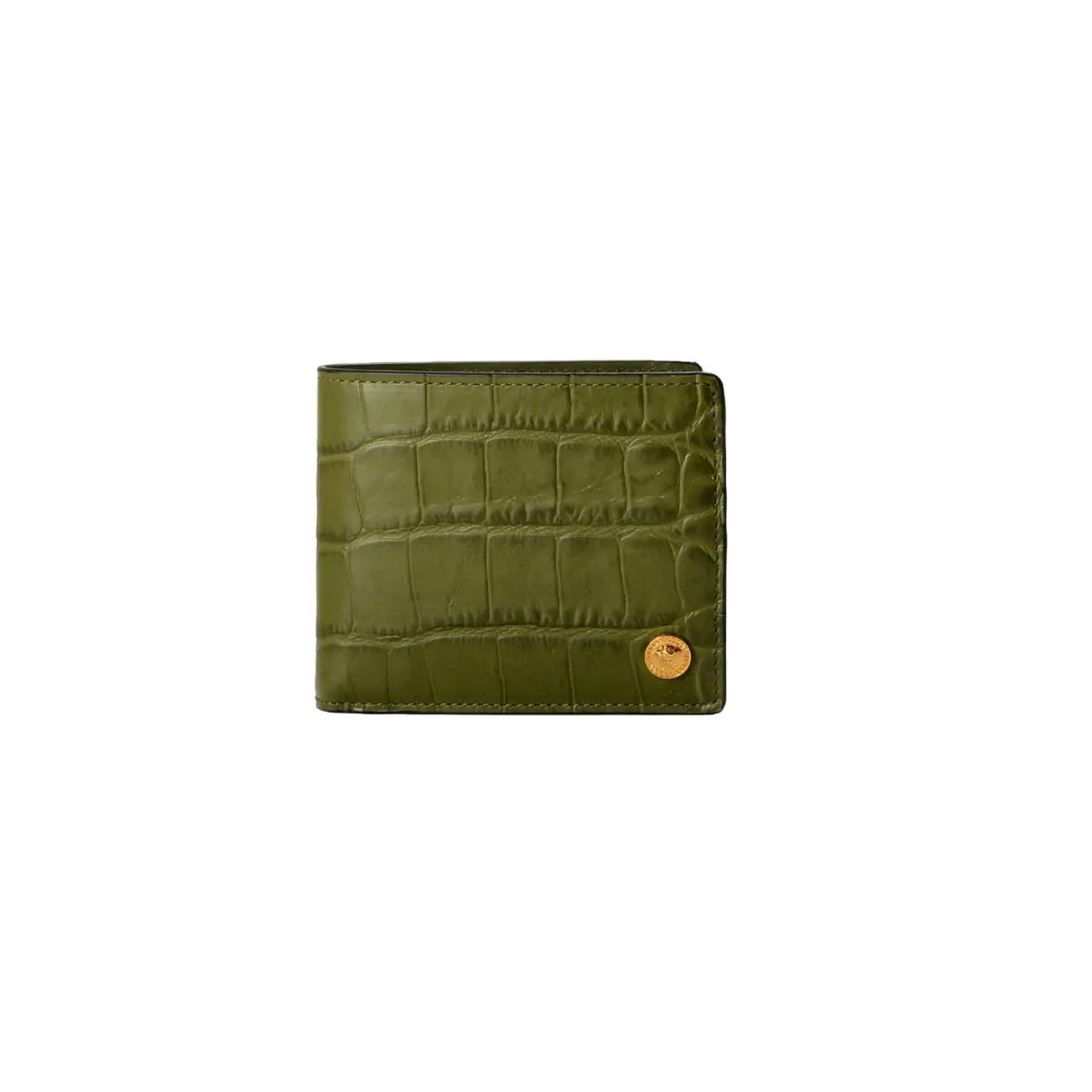 Versace Leather Croc Print Gold Medusa Head Bifold Wallet W/coin Pocket