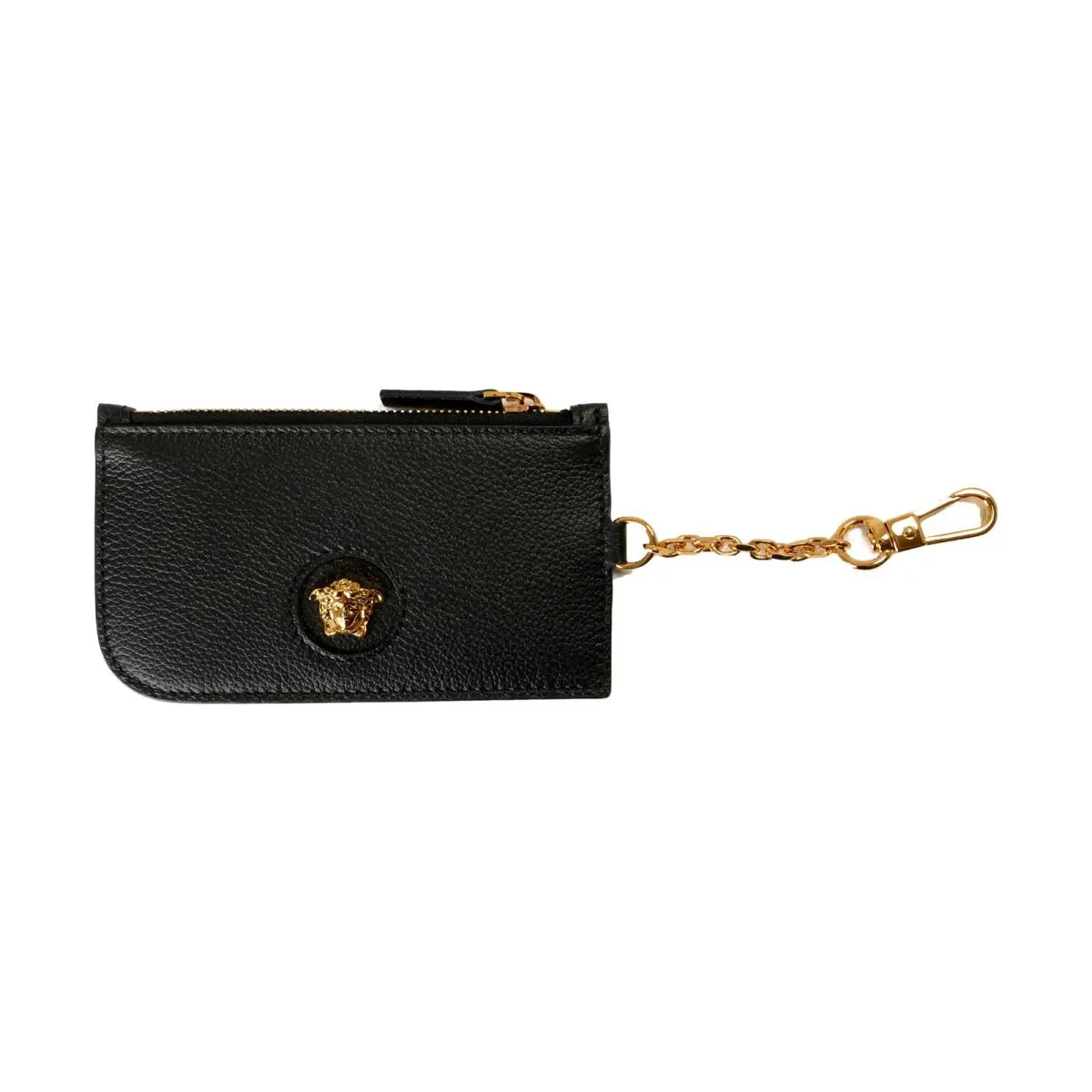 Versace Black Textured Leather Gold Medusa Head Card Case Keycha
