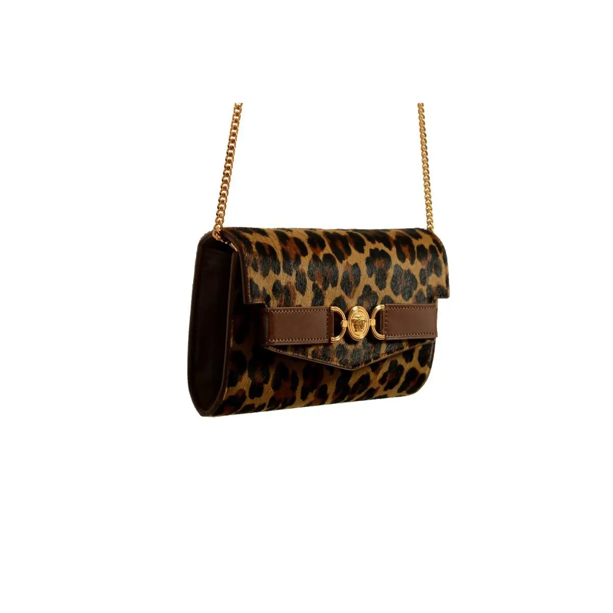 Versace Pony Hair Leather Gold Medusa Wallet on Chain Clutch Shoulder Bag
