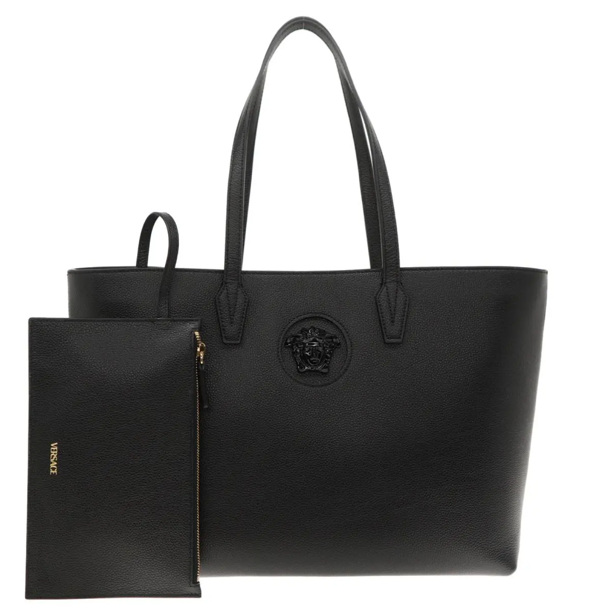 Versace Medusa Tote with Pouch Shoulder Bag Monogram Black Leather