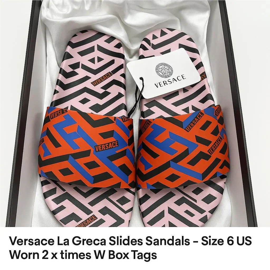Versace La Greca Slides Size 6 US Women’s Sandals w/ Box Dust Bag Tags