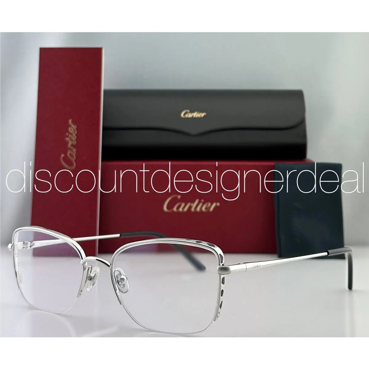 Cartier Panther Women’s Eyeglasses Silver Half-rim Clear CT0311O 002 54mm ma