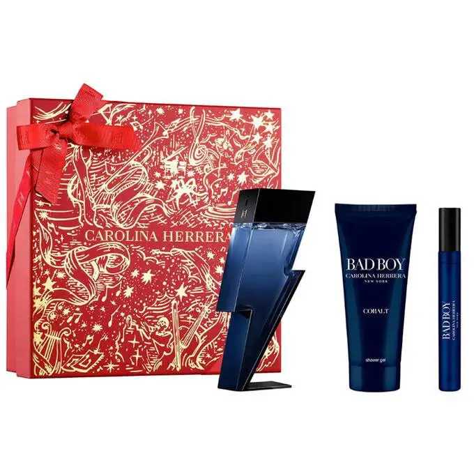 Carolina Herrera Bad Boy Cobalt Set 3.4oz Edp Spray + Mini + 3.4oz Shower Gel