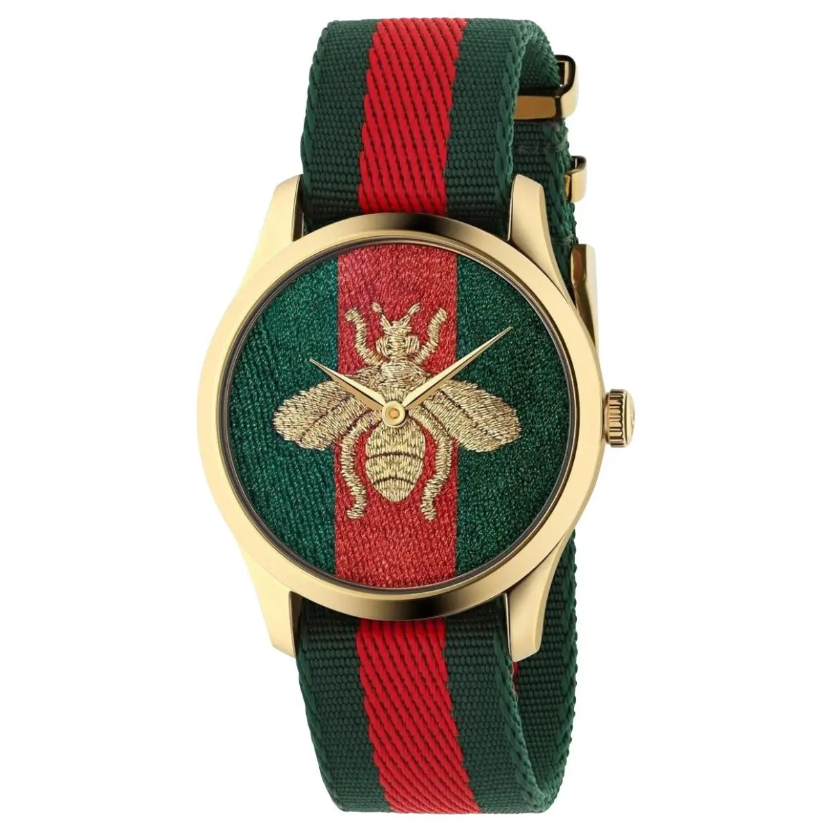 G-timeless Yellow Gold Pvd Green/red Nylon Strap Unisex Watch YA126487B by Gucci
