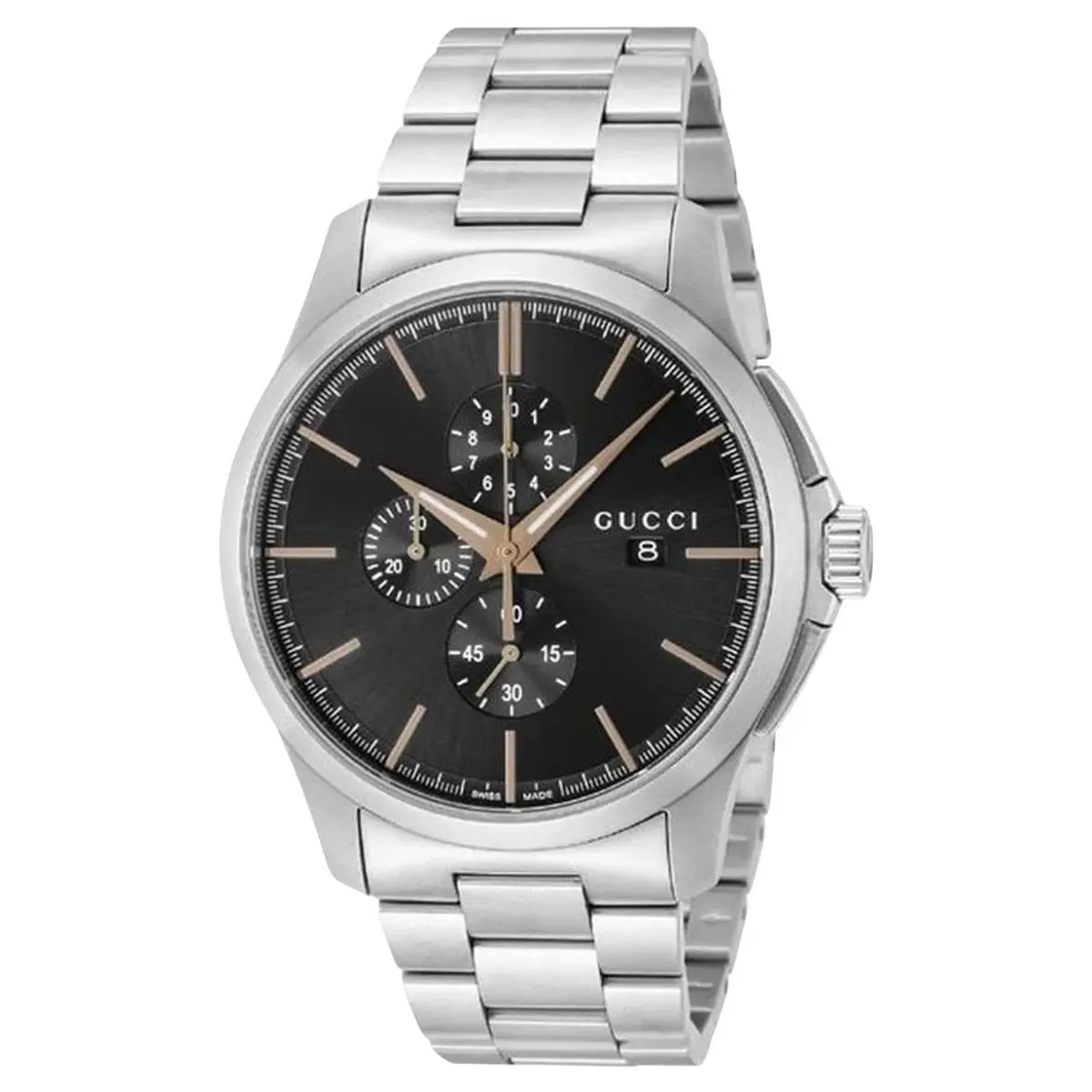 Gucci G-timeless Chronograph Stainless Steel Black Dial Date Mens Watch YA126272