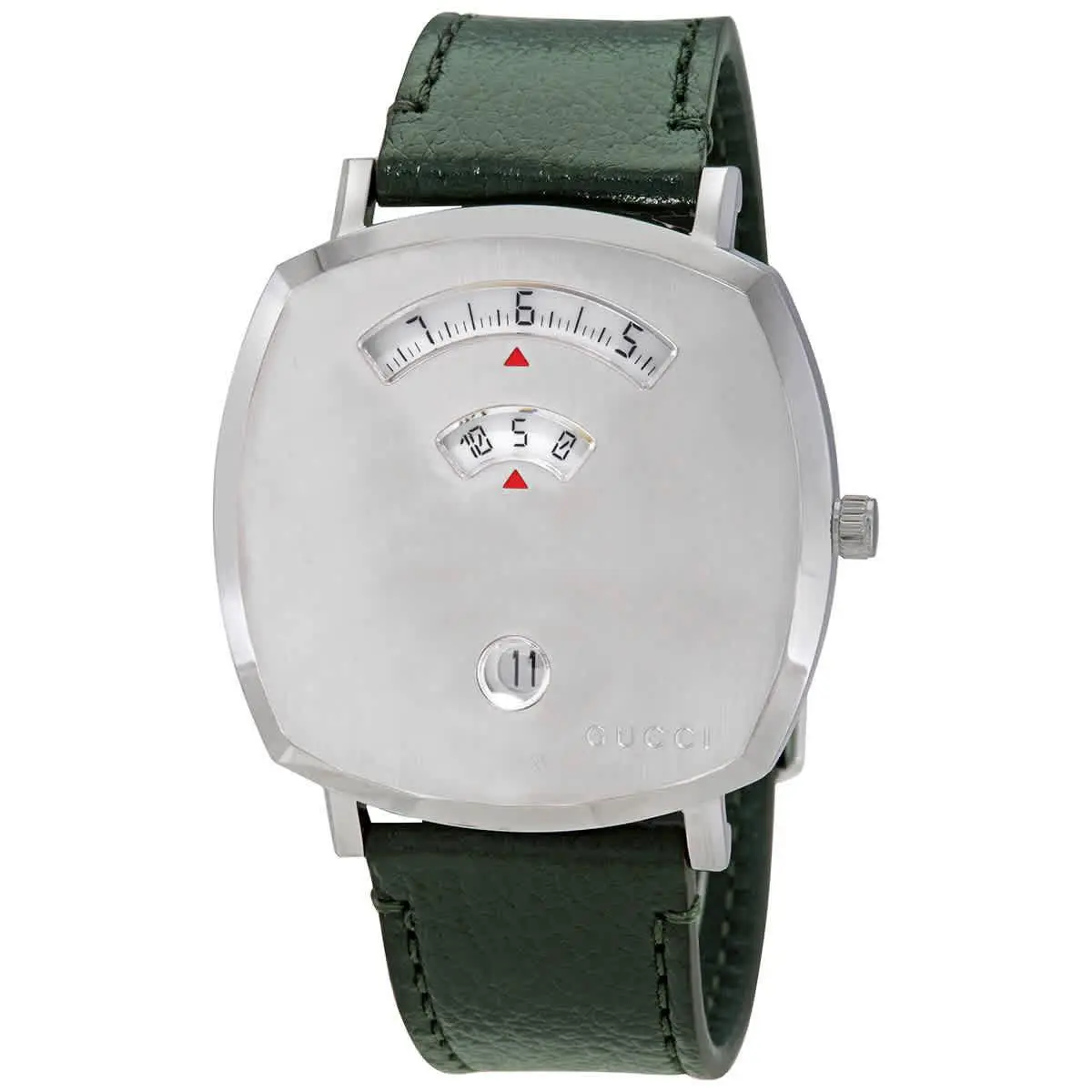 Gucci Grip Quartz Unisex Watch YA157412 - Dial: Silver, Band: Green, Bezel: Silver