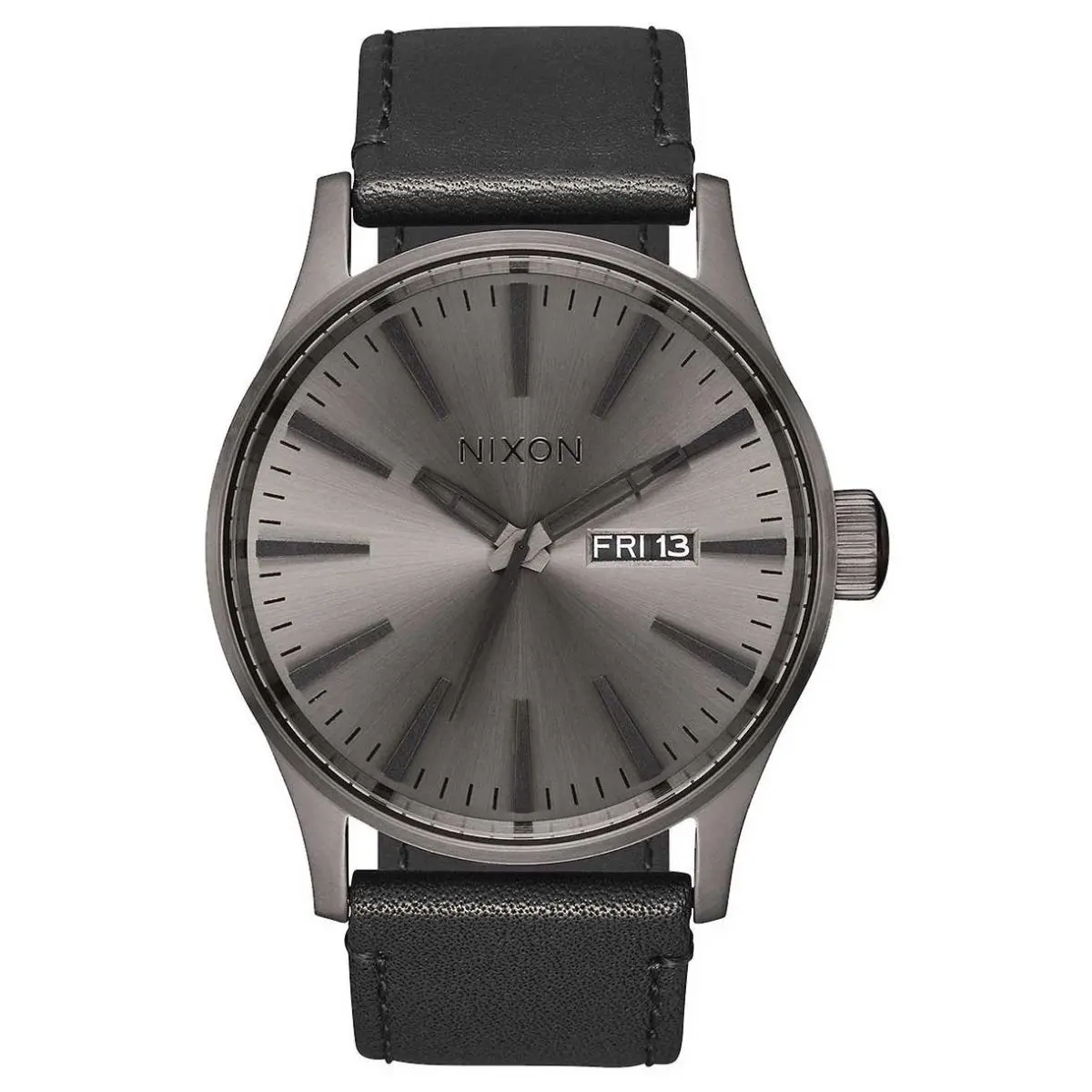 Nixon Sentry Leather Watch - Gunmetal / Black