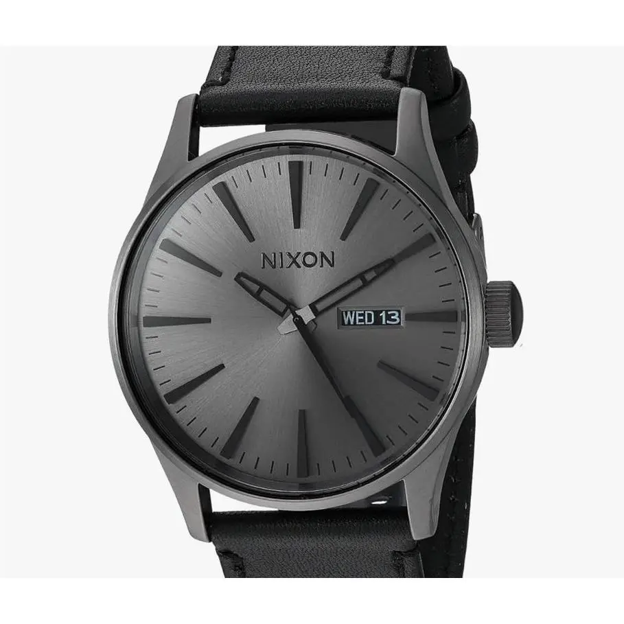 Nixon Watch Sentry Leather Gunmetal / Black A105-1531 Ships From CA