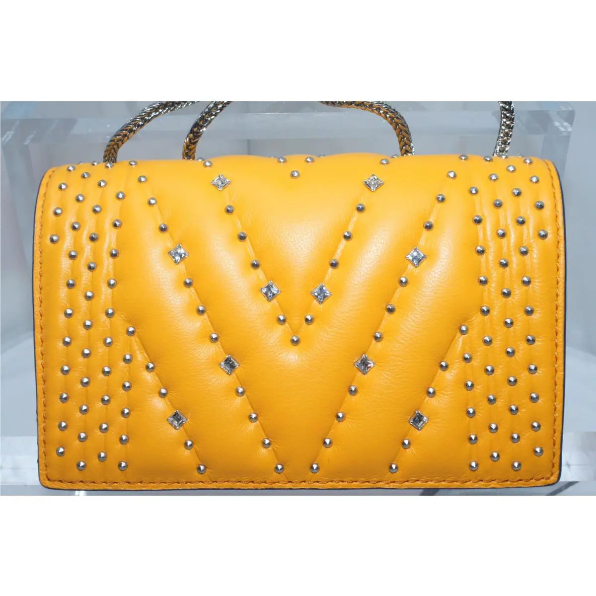 Mcm Women`s Bag Mini Clutch Party Crossbody Leather Disco Yellow