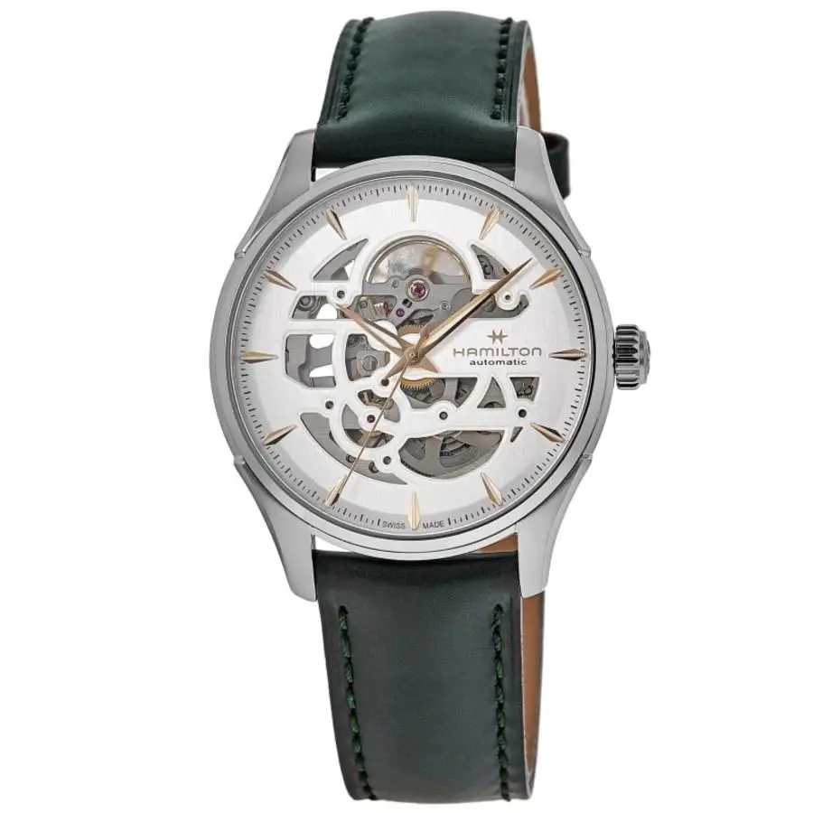 Hamilton Jazzmaster Skeleton Auto White Dial Leather Men`s Watch H42535810 - Face: Skeleton, Dial: Skeleton, Band: Green