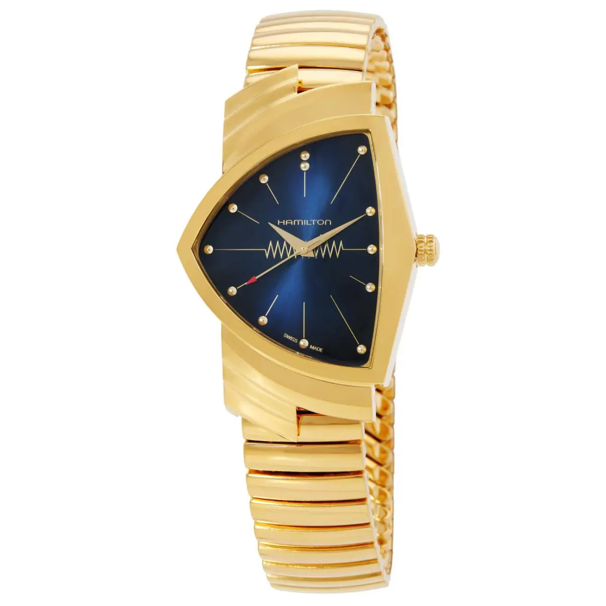 Hamilton Ventura Quartz Blue Dial Watch H24301141 - Dial: Blue, Band: Yellow Gold-tone, Bezel: Yellow Gold-tone