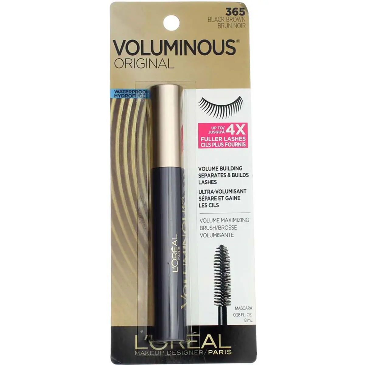 5 Pack L`oreal Paris Voluminous Mascara Black Brown 365 0.28 fl oz