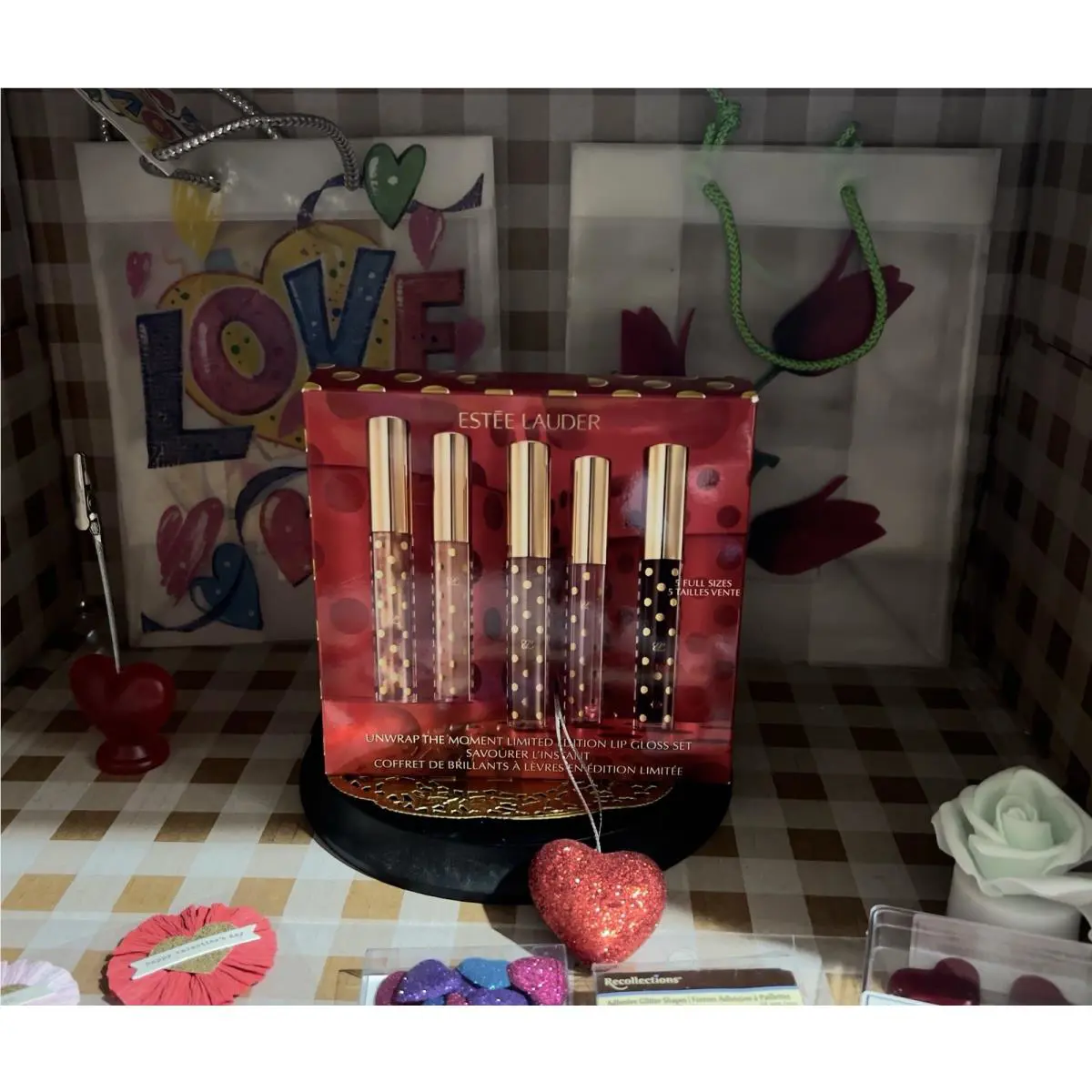 Valentine’s Day Estée Lauder Lip Gloss 2025 Set Of 5 Gift Bag and Card