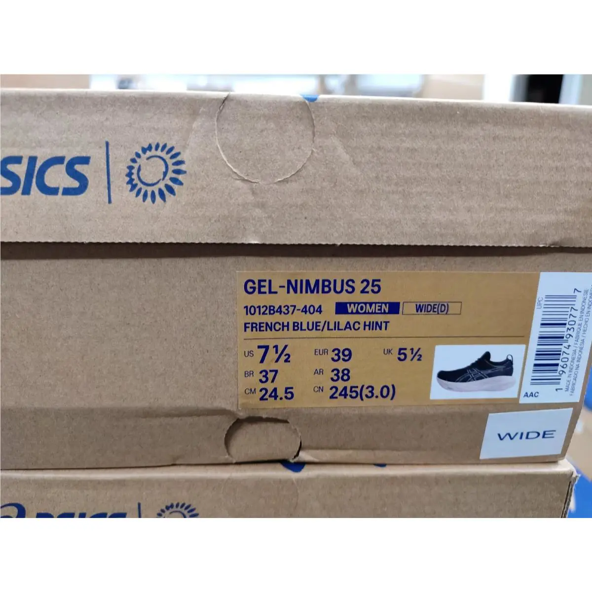 Asics Gel Nimbus 25 Wide Women`s 7.5 French Blue Lilac Hint 1012B437-404 Mesh