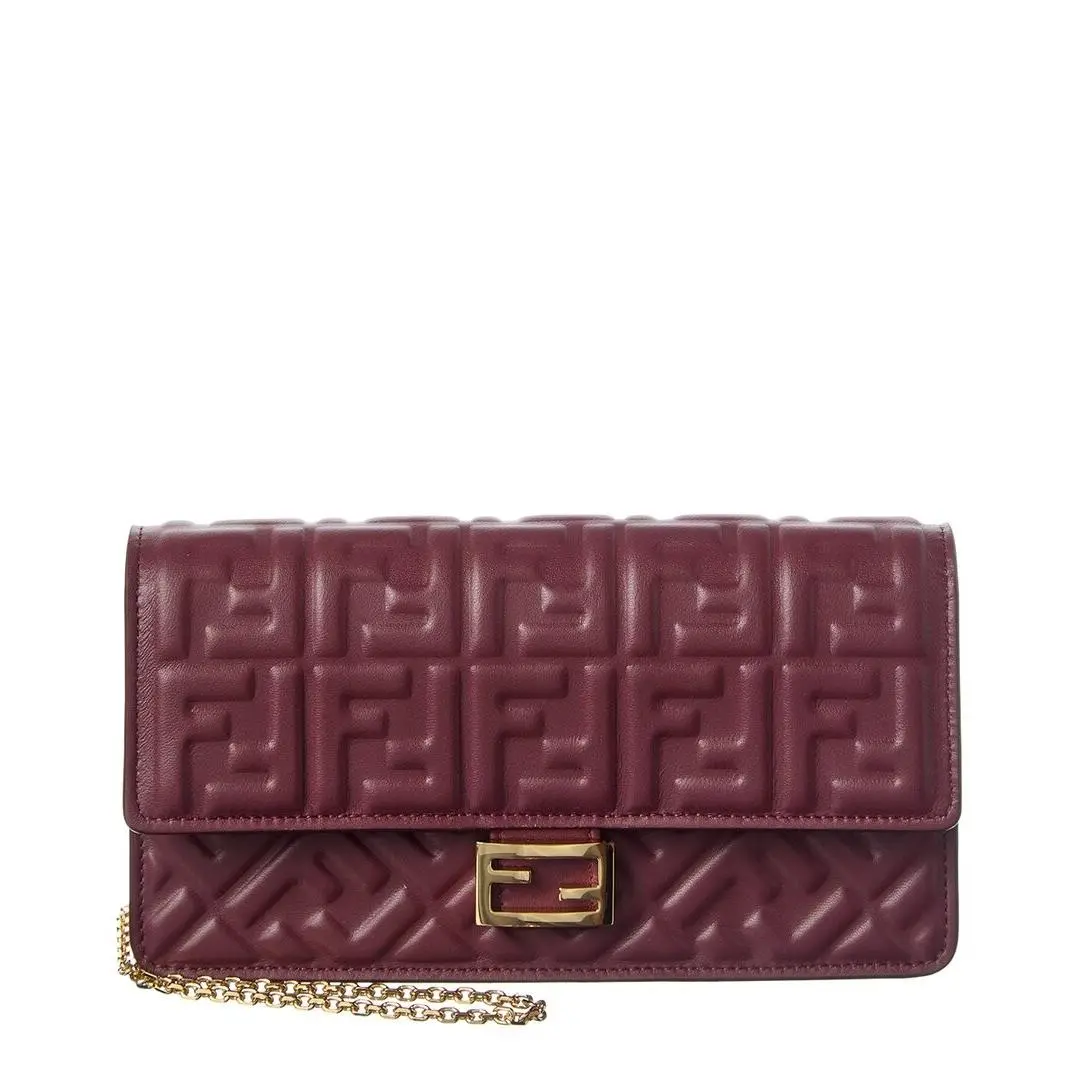 Fendi Baguette Ff Leather Wallet On Chain Women`s Red