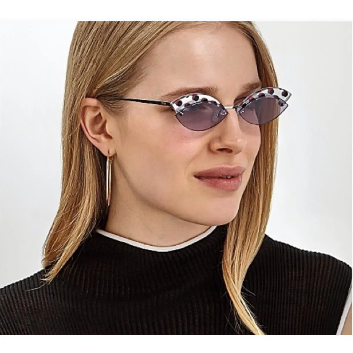 Fendi Sunglasses FF 0370/S 789UR 58-13 Silver Polka Dot Frames Lilac Lenses