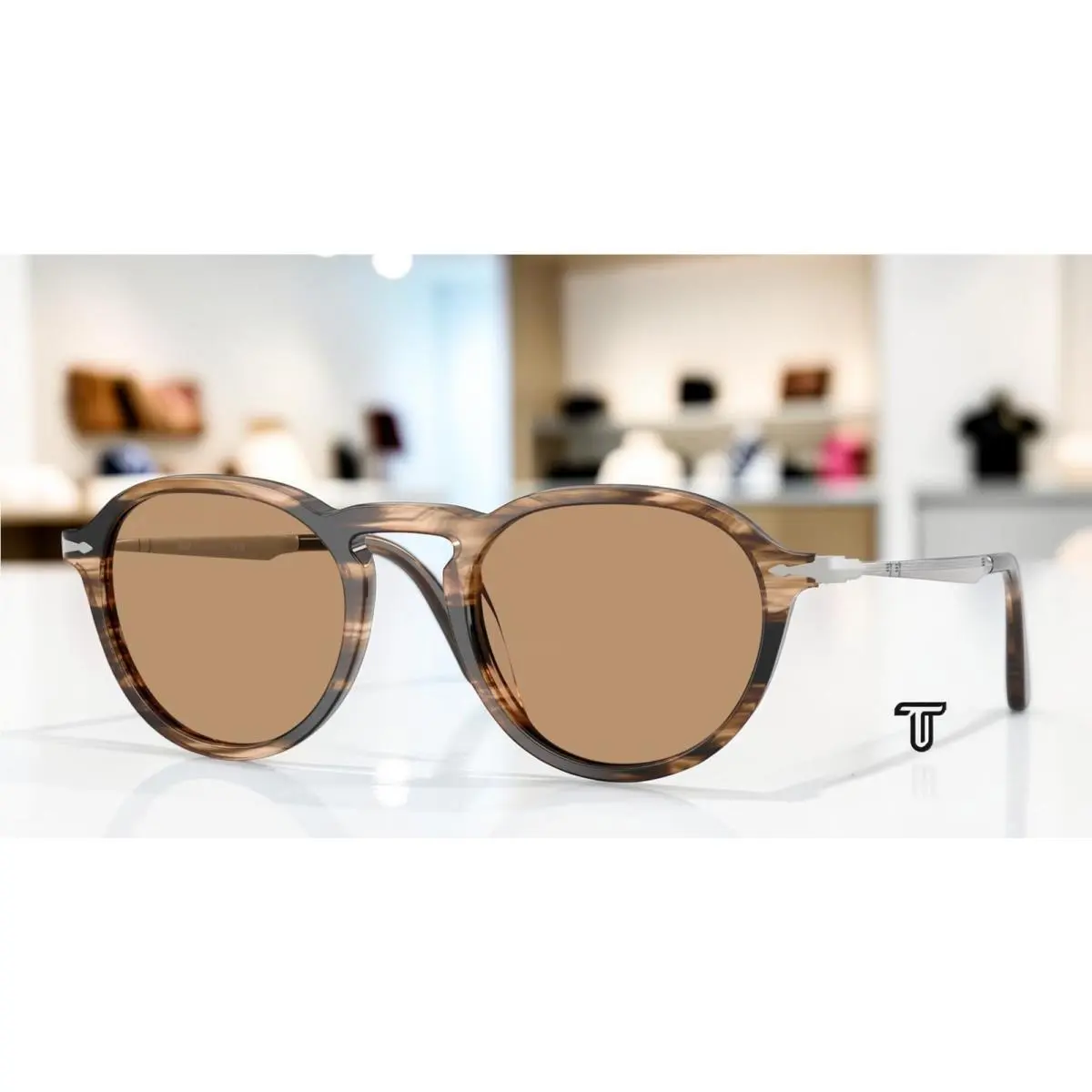 PO3383S 123653 Striped Black Greish Brown Brown 51 mm Unisex Sunglasses by Persol
