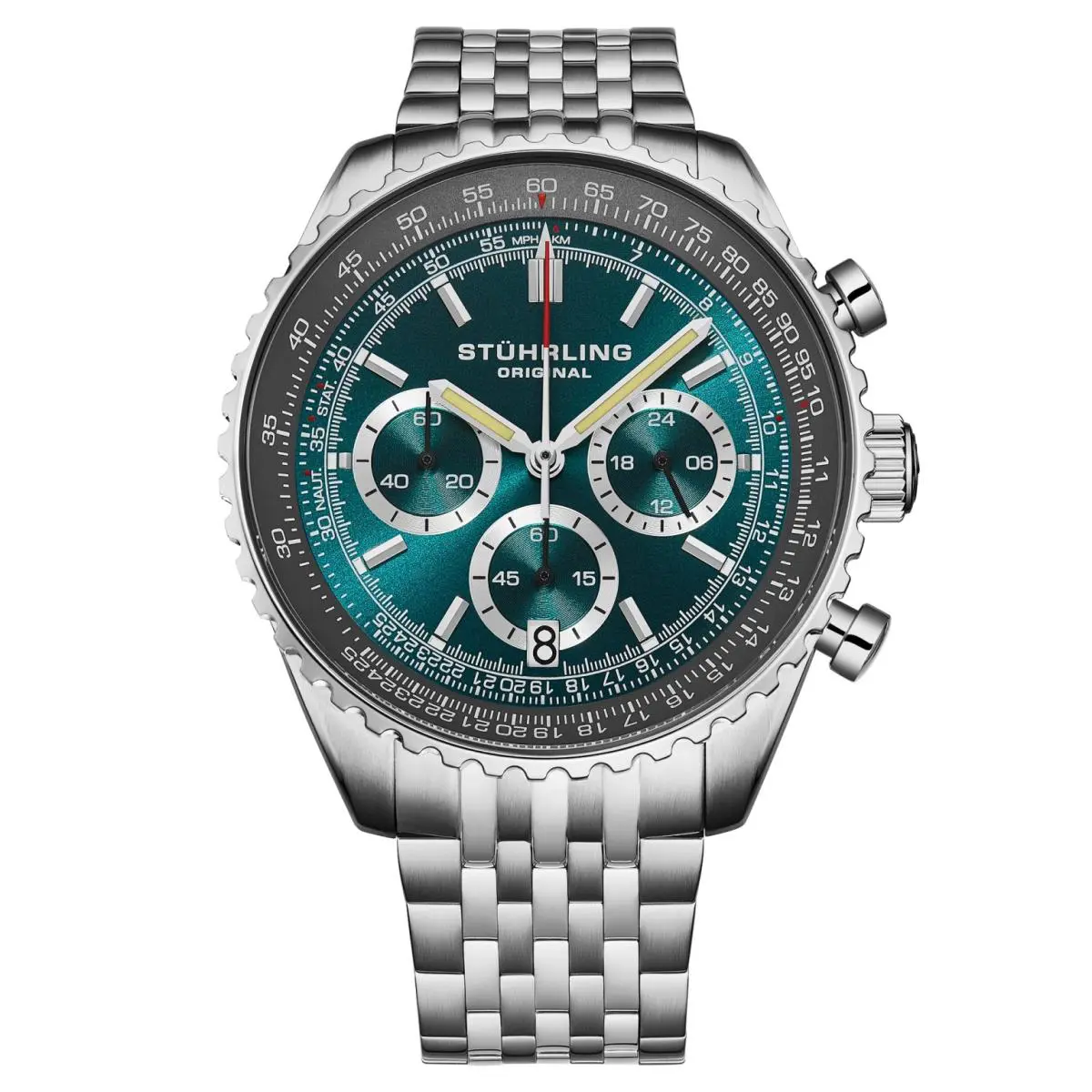 Stuhrling 1010B 03 Quartz Chronograph Raceway Date 42mm Green Dial Mens Watch