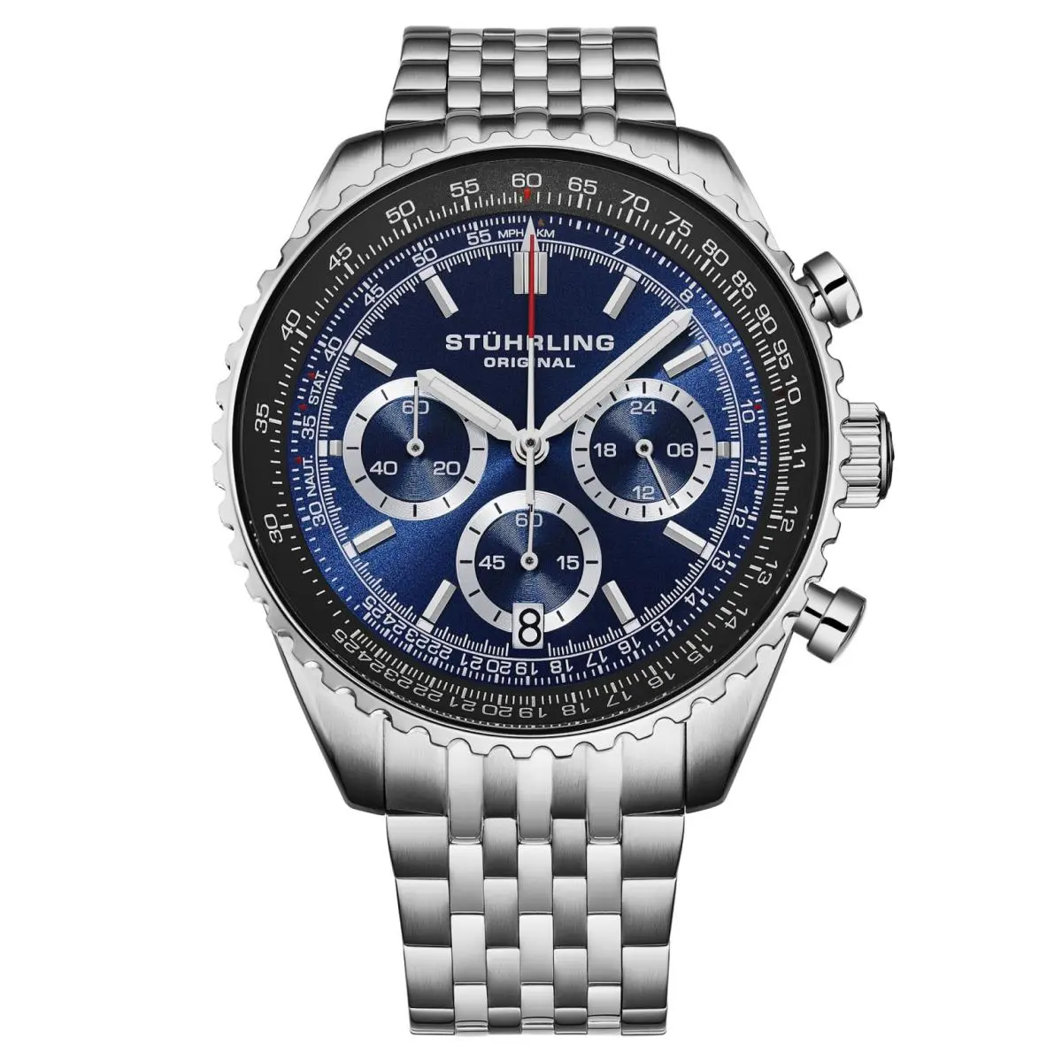 Stuhrling 1010B 02 Quartz Chronograph Raceway Date 42mm Blue Dial Mens Watch