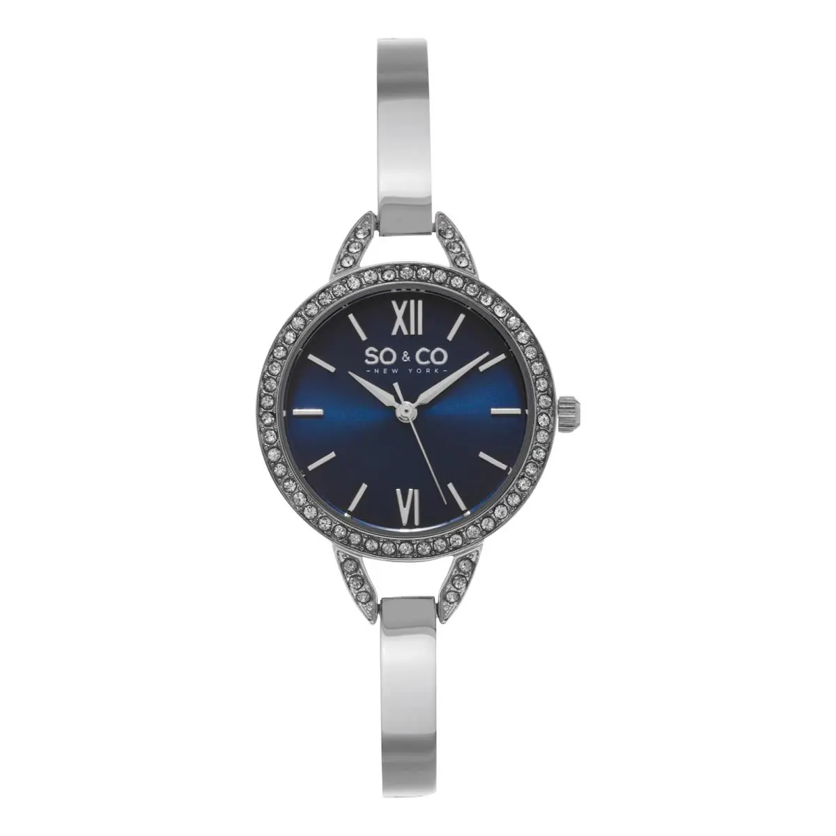 Stuhrling SO CO 5088 2 Ultra Thin Quartz Bangle Blue Dial Crystal Accented Womens Watch by Stührling