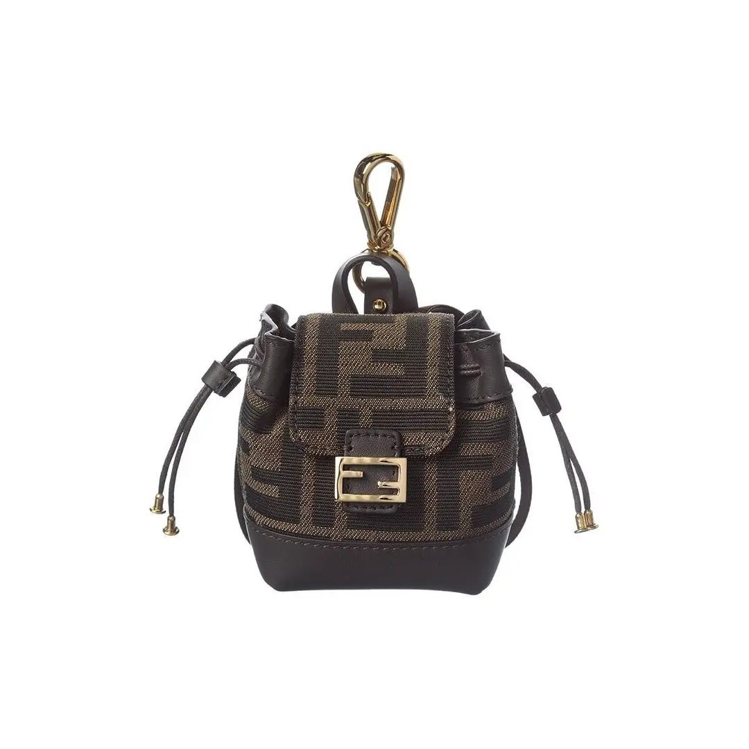 Fendi Nano Ff Jacquard Leather Backpack Charm Women`s Brown