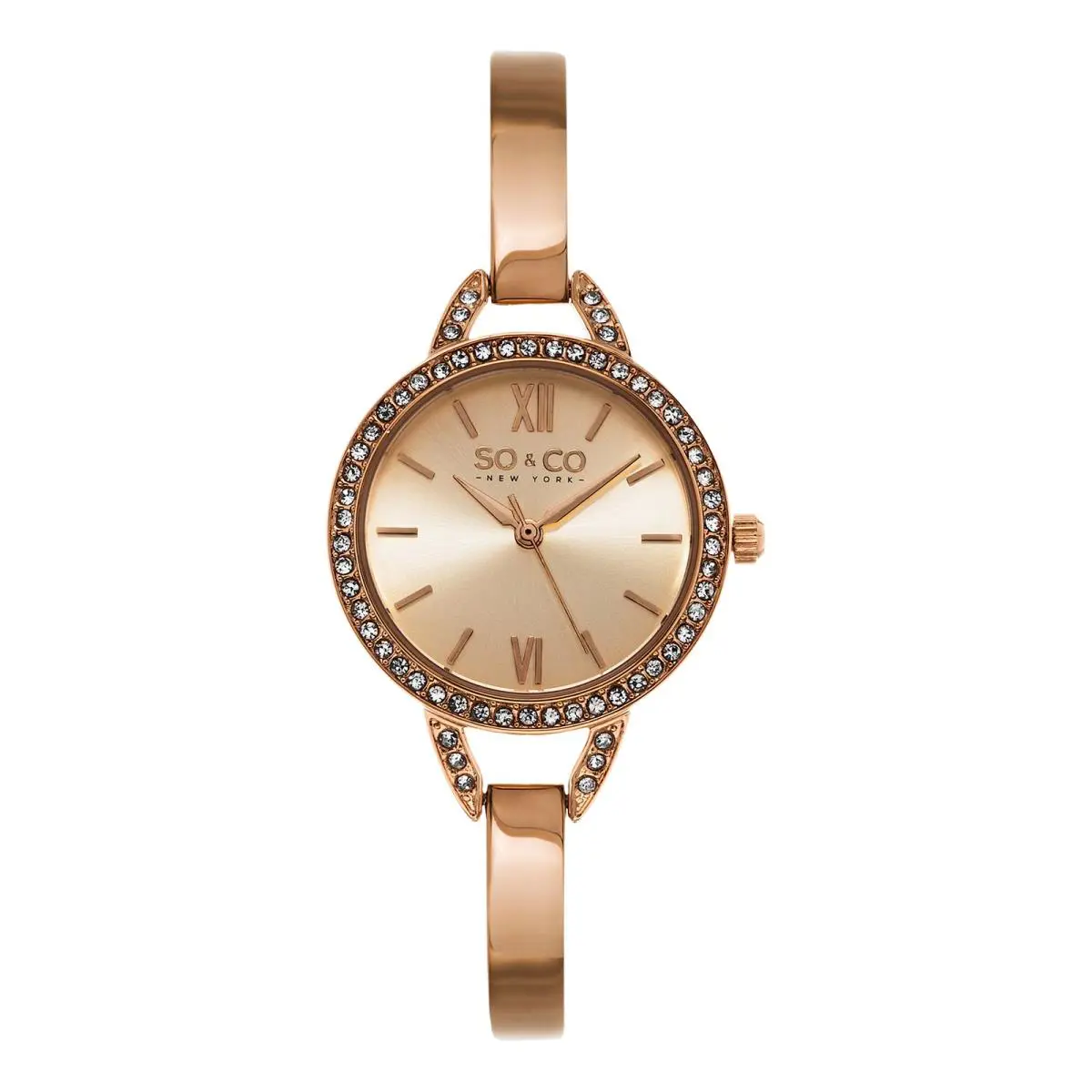 Stuhrling SO CO 5088 4 Ultra Thin Quartz Bangle Rose Gold Crystal Accented Womens Watch by Stührling