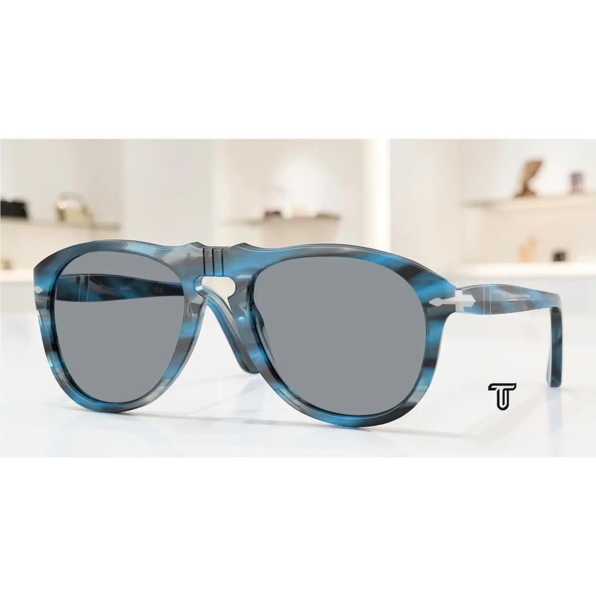 PO0649 1234R5 Striped Blue and Grey Grey 56 mm Men`s Sunglasses by Persol
