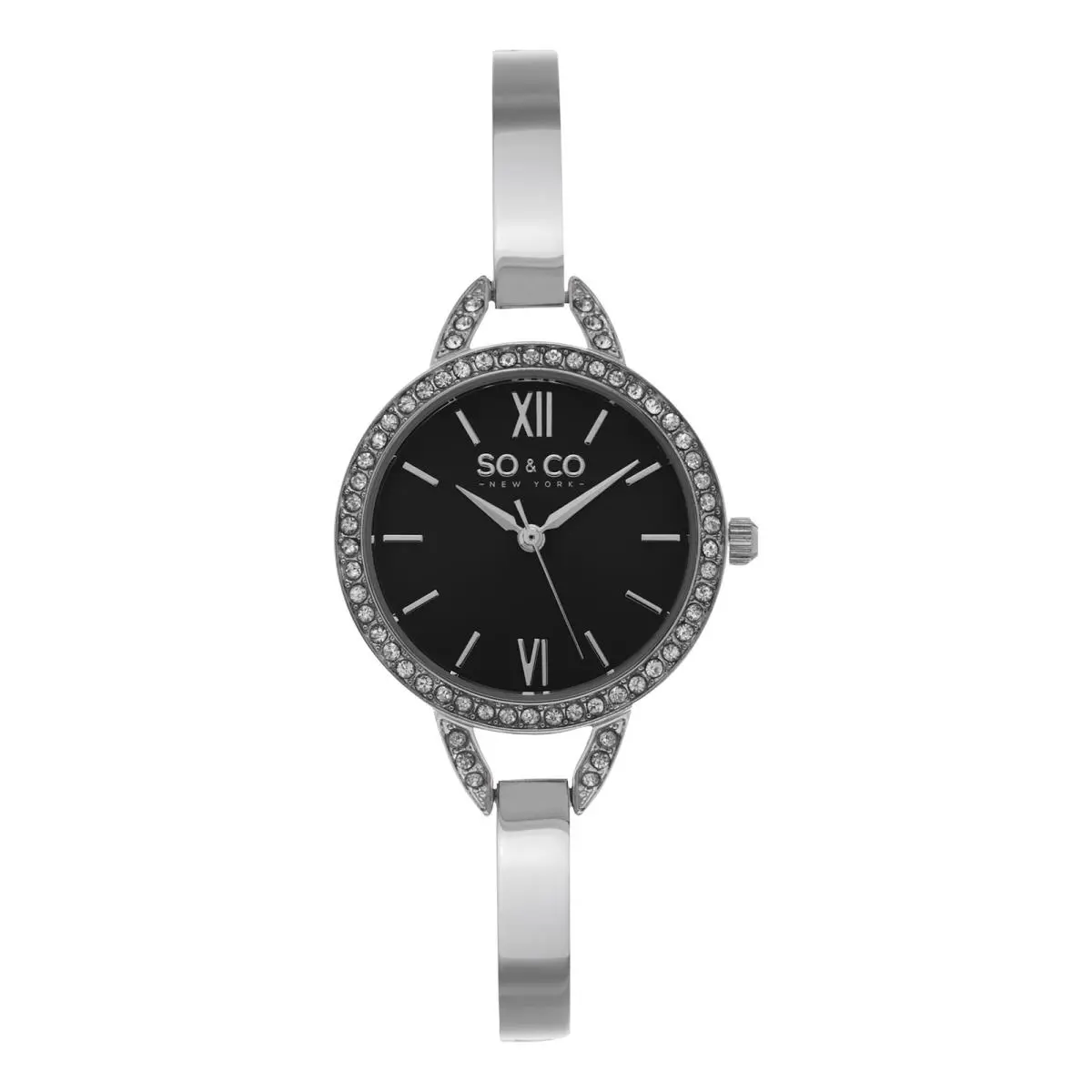 Stuhrling SO CO 5088 1 Ultra Thin Quartz Bangle Black Dial Womens Watch by Stührling