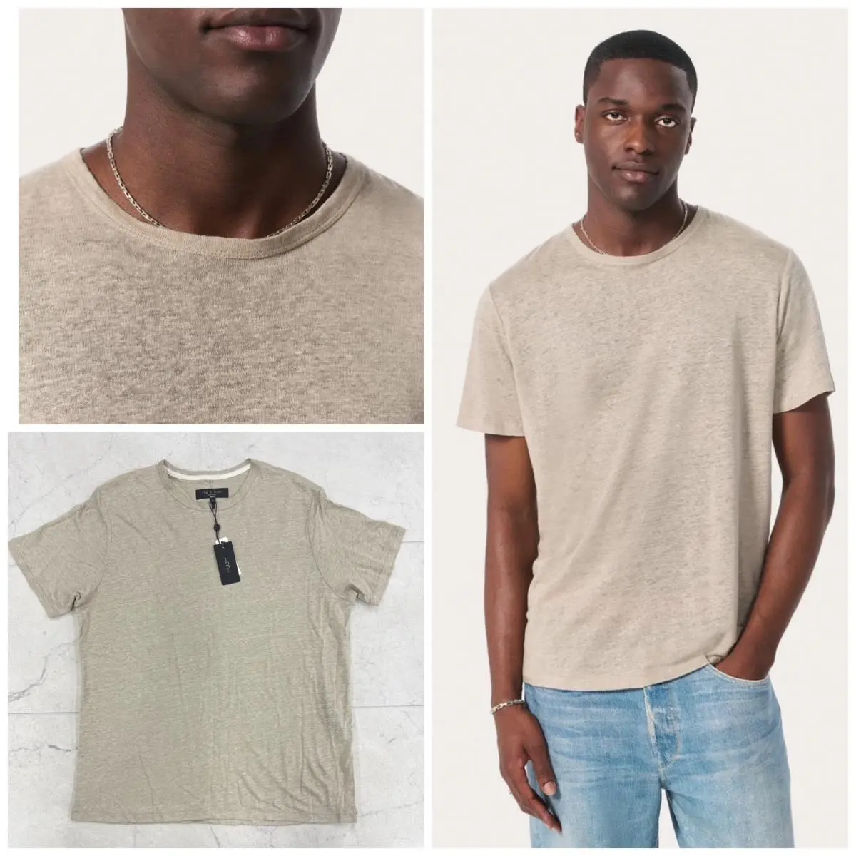 Rag Bone Men`s Classic Linen Tee In Aged Taupe Size: Large