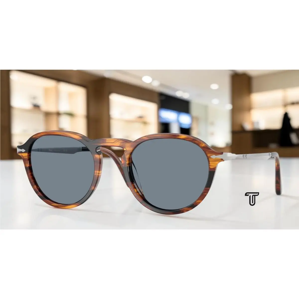PO3383S 123556 Striped Black Brown Light Blue 54 mm Unisex Sunglasses by Persol