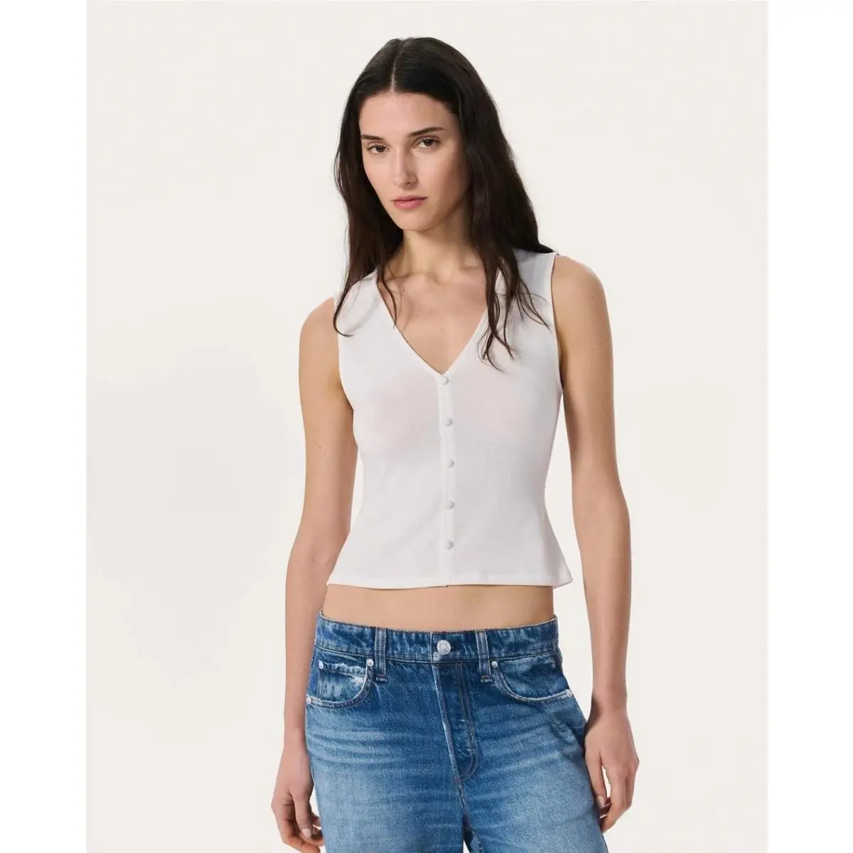Rag Bone Women`s The Knit Button Up Tank In Chalk Size: Xxsmall
