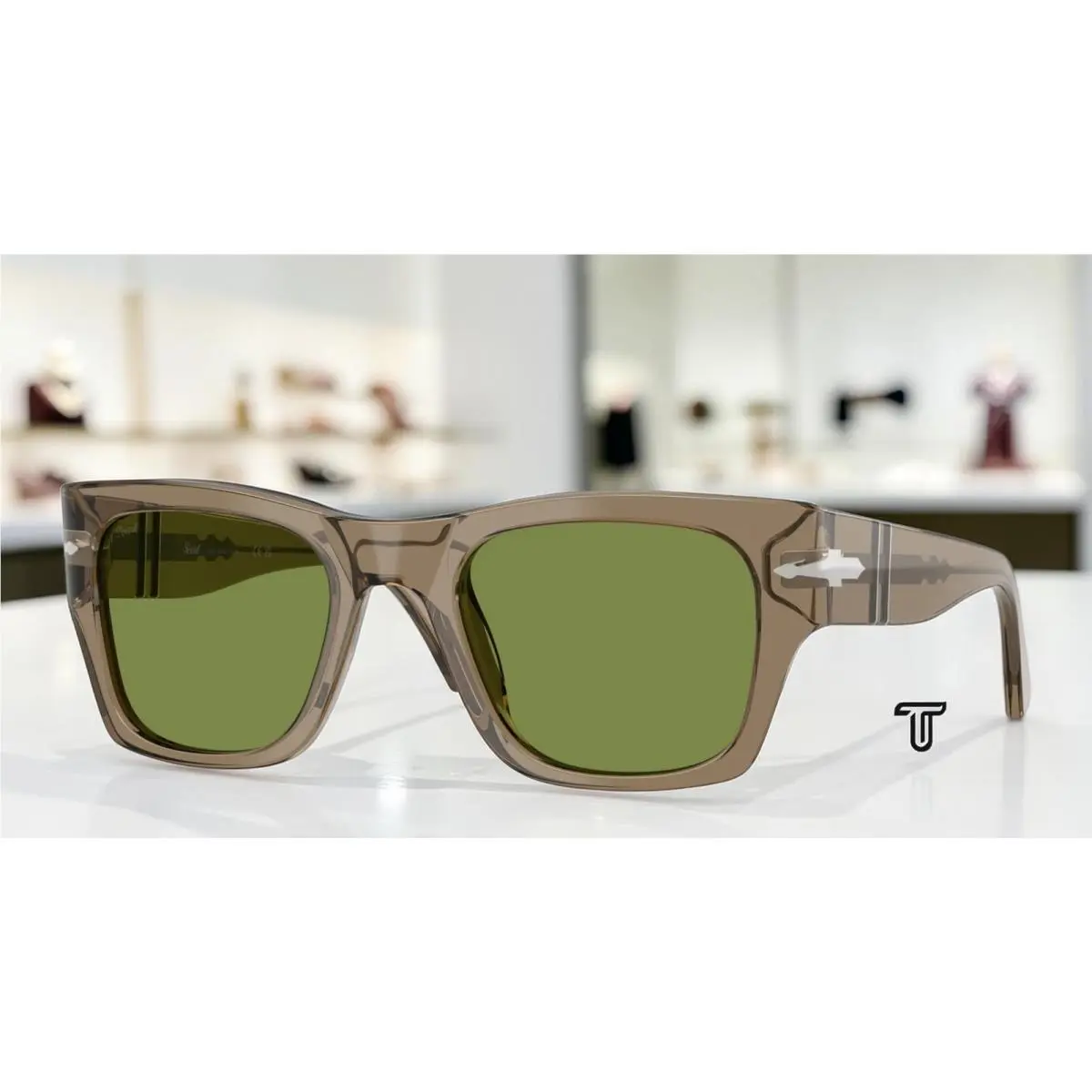 PO3384S 12284E Transparent Bown Green 52 mm Unisex Sunglasses by Persol