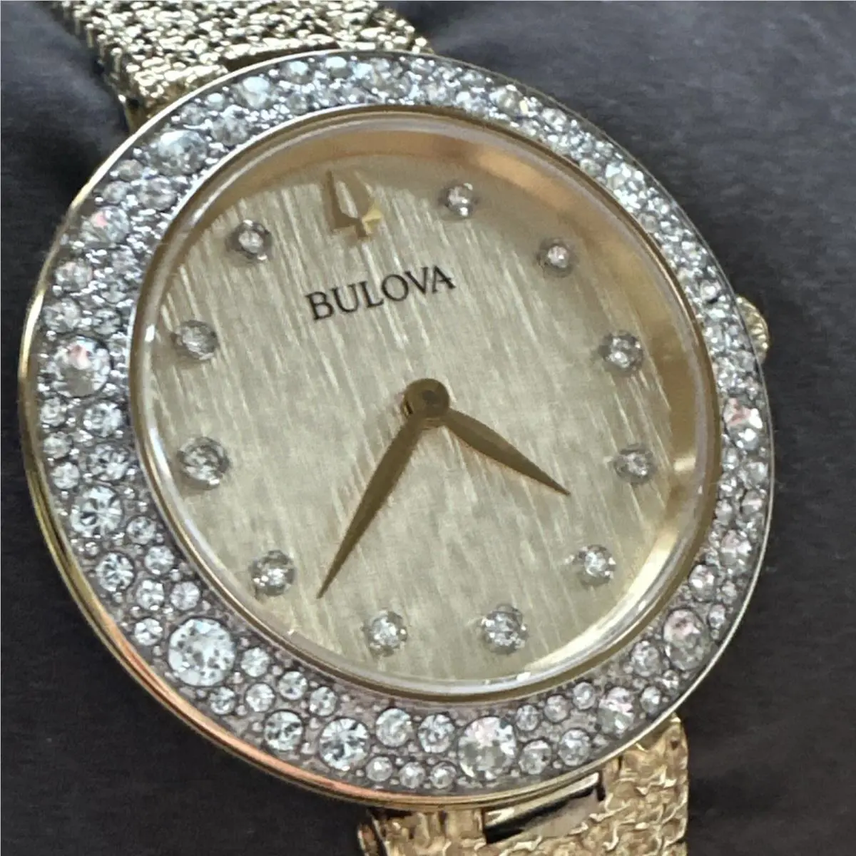 Bulova Classic Crystal Champagne Dial Stainless Women`s Watch 98L321
