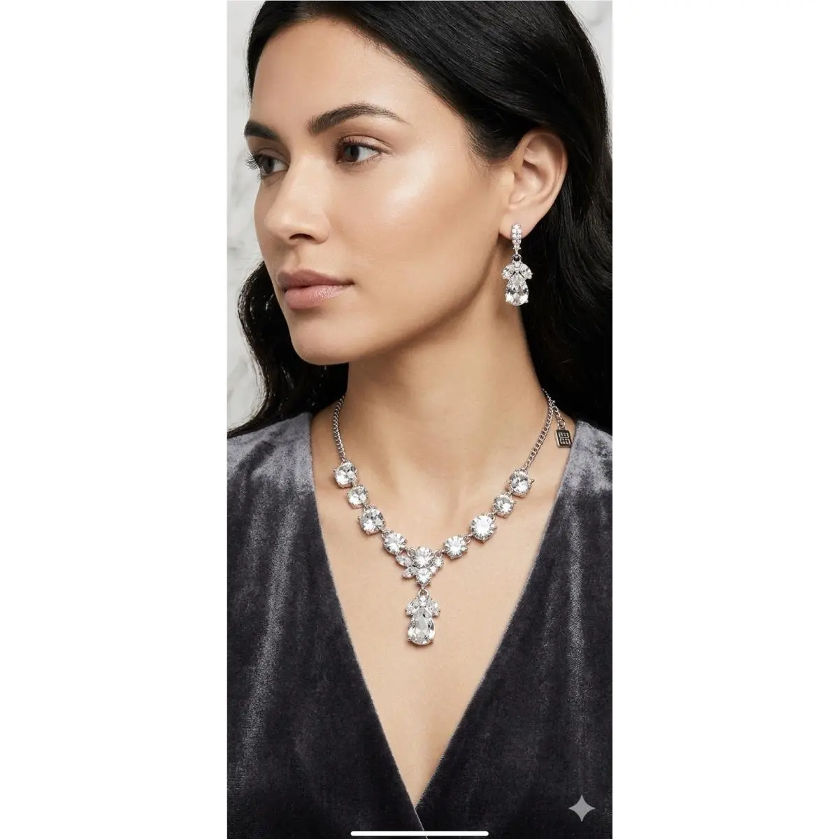 Givenchy Silver Tone Statement Necklace Drop Earrings Set J1f
