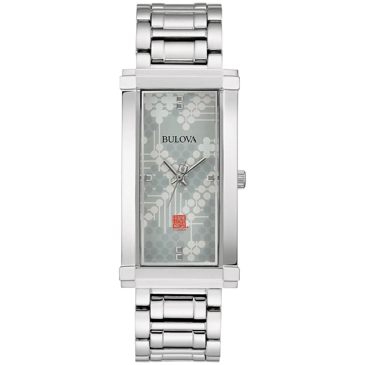 Bulova Ladies Frank Lloyd Wright Stainless 3-HQuartz Rectangle Dial Style 96L286
