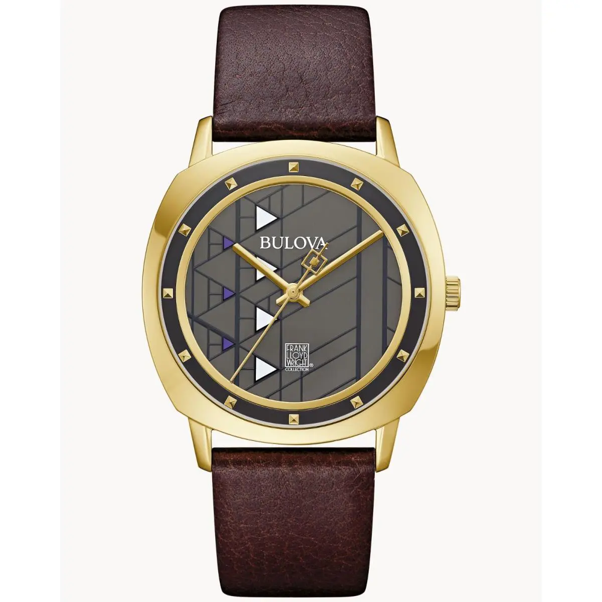 Bulova Men`s Hollyhock House Frank Lloyd Wright Brown Leather Watch 97A173
