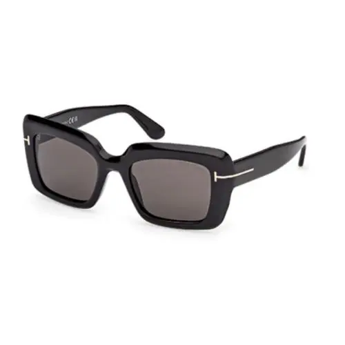 Tom Ford FT1318 LEILA-02 01A Shiny Black/ Smoke Rectangular Women`s Sunglasses - Frame: Shiny Black, Lens: Smoke