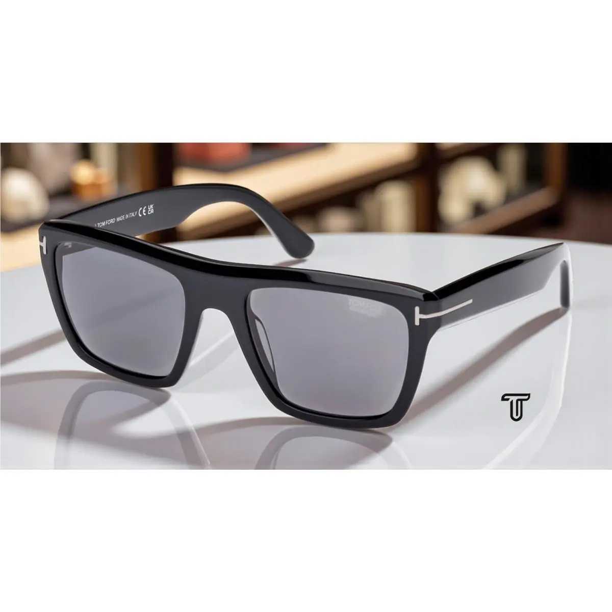 Tom Ford Alberto FT1077 N 01D Shiny Black Smoke Polarized 55 mm Men`s Sunglasses