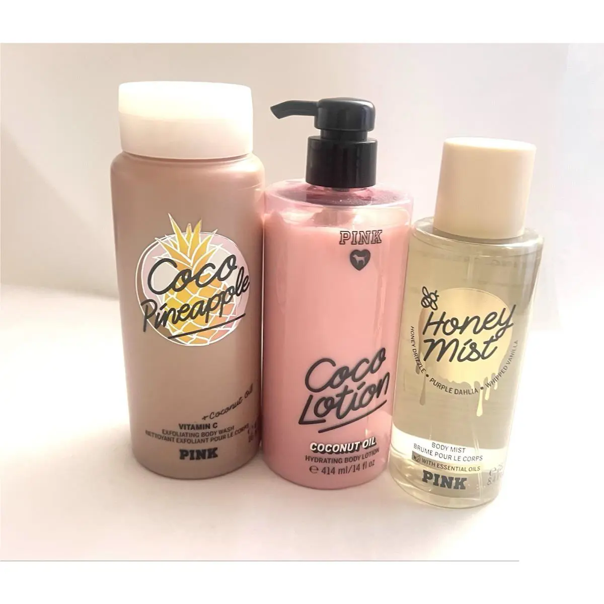 Victoria`s Secret VS Pink Coco Pineapple Exfoliating Vitamin C Coco Lotion/honey Mist Set