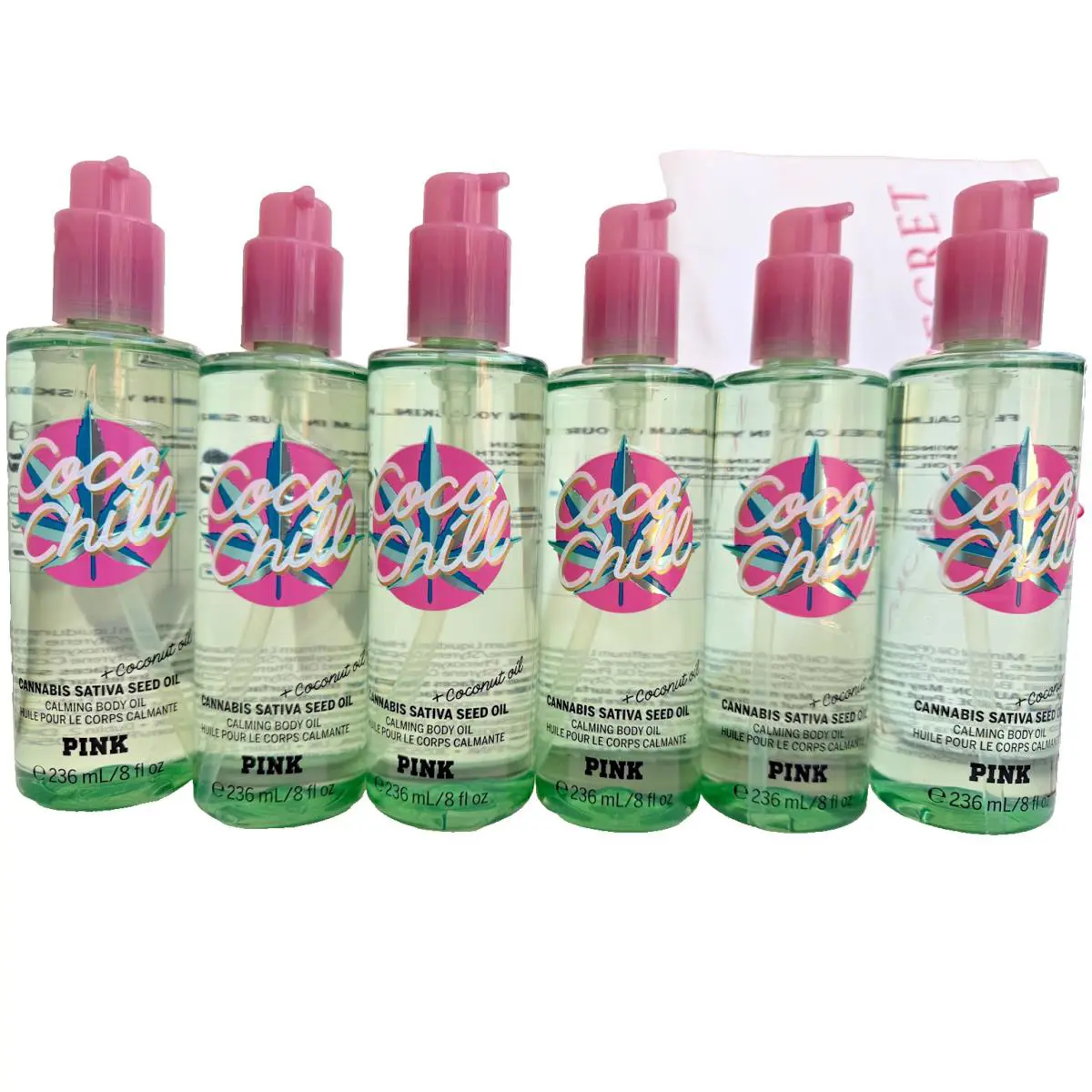 Victoria`s Secret Pink Coco Chill Body Coconut Calming Oil 6PC Lot Set