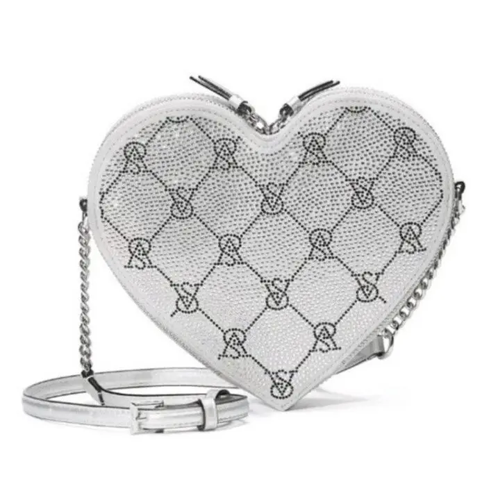 Victoria’s Secret Heart Crossbody Bag Silver Rhinestone Shine Logo VS