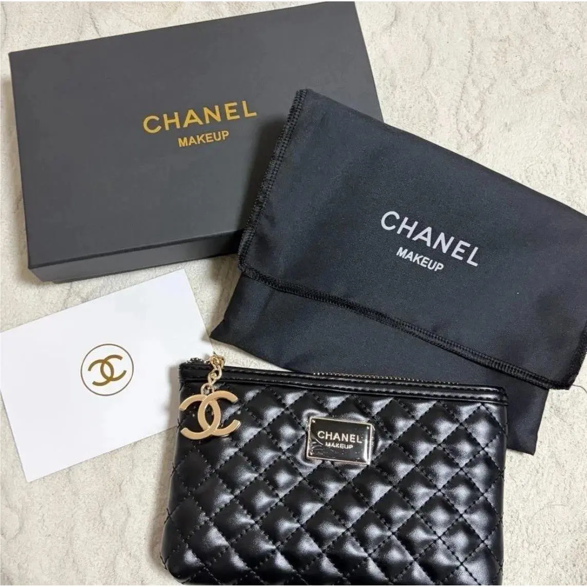 Chanel Makeup Gwp Quilted Cosmetic Pouch with Dust Bag and Box